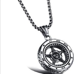 Unisex Beraspot Punk Rapper Wheel Pendant Necklace